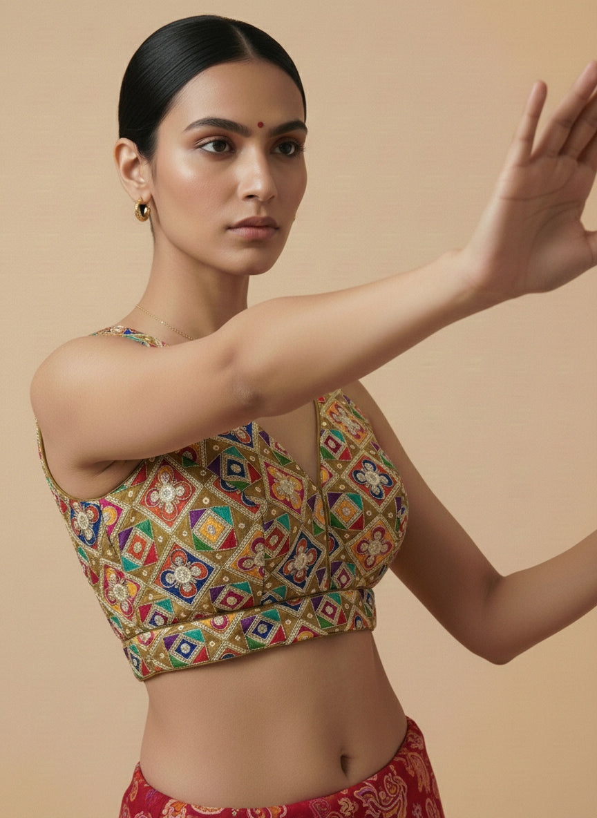 Viraasat Mustard Embroidered Designer Saree Blouse