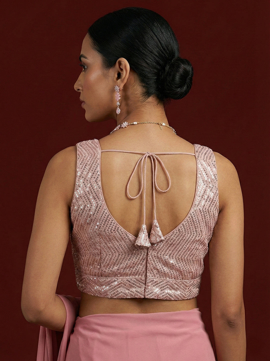 Embellished Pink Saree Blouse