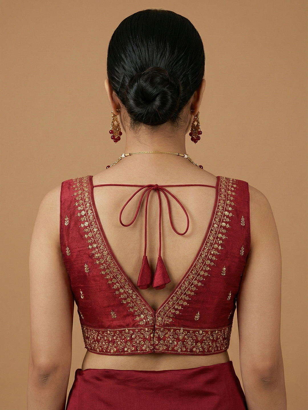 Silk Embroidered Maroon Saree Blouse