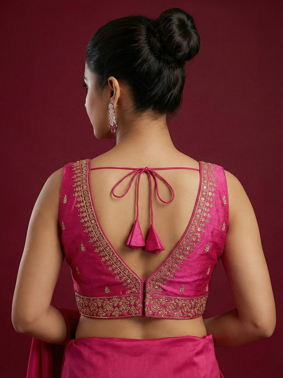 Silk Embroidered Dark Rani Saree Blouse
