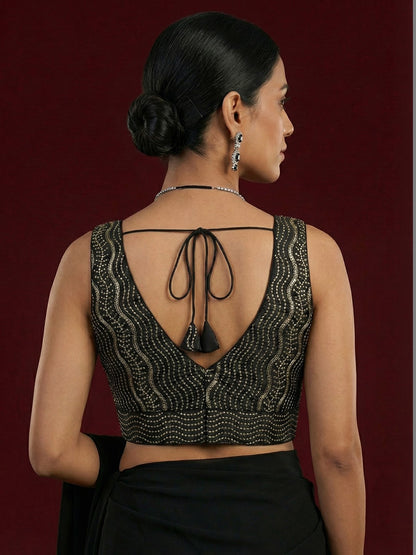 Satin Black Embroidered Blouse