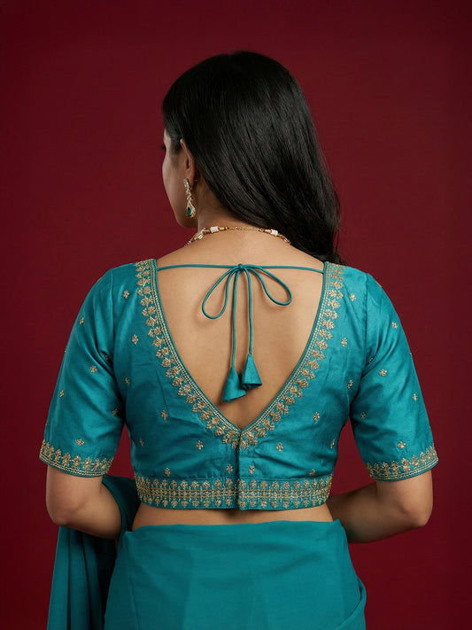 Women's Rama Capri Silk Embroidered Saree Blouse