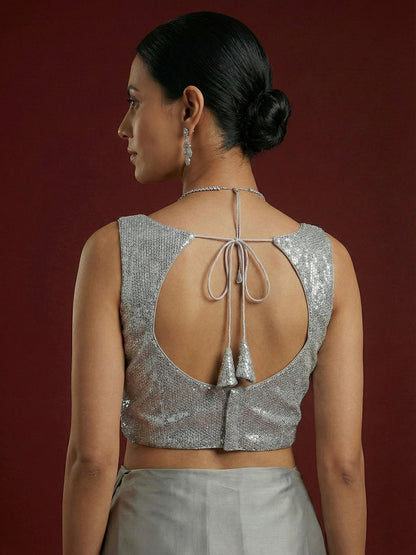 Embellished Silver Saree Blouse