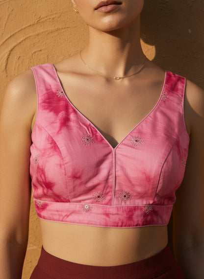 Tie-Dye Pink Embroidered Blouse