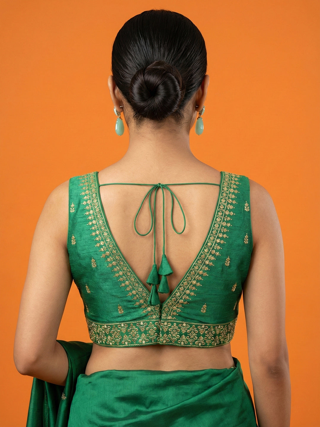 Silk Embroidered Bottle Green Saree Blouse