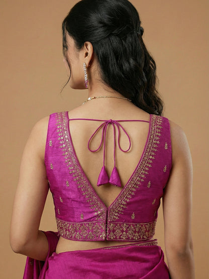 Silk Embroidered Magenta Saree Blouse