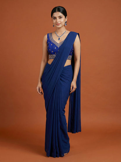 Silk Embroidered Royal Blue Saree Blouse