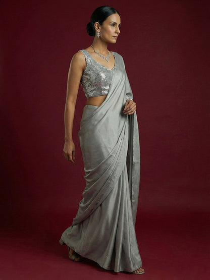 Embellished Silver Saree Blouse