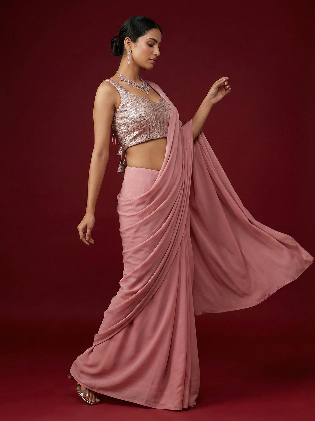 Embellished Pink Saree Blouse