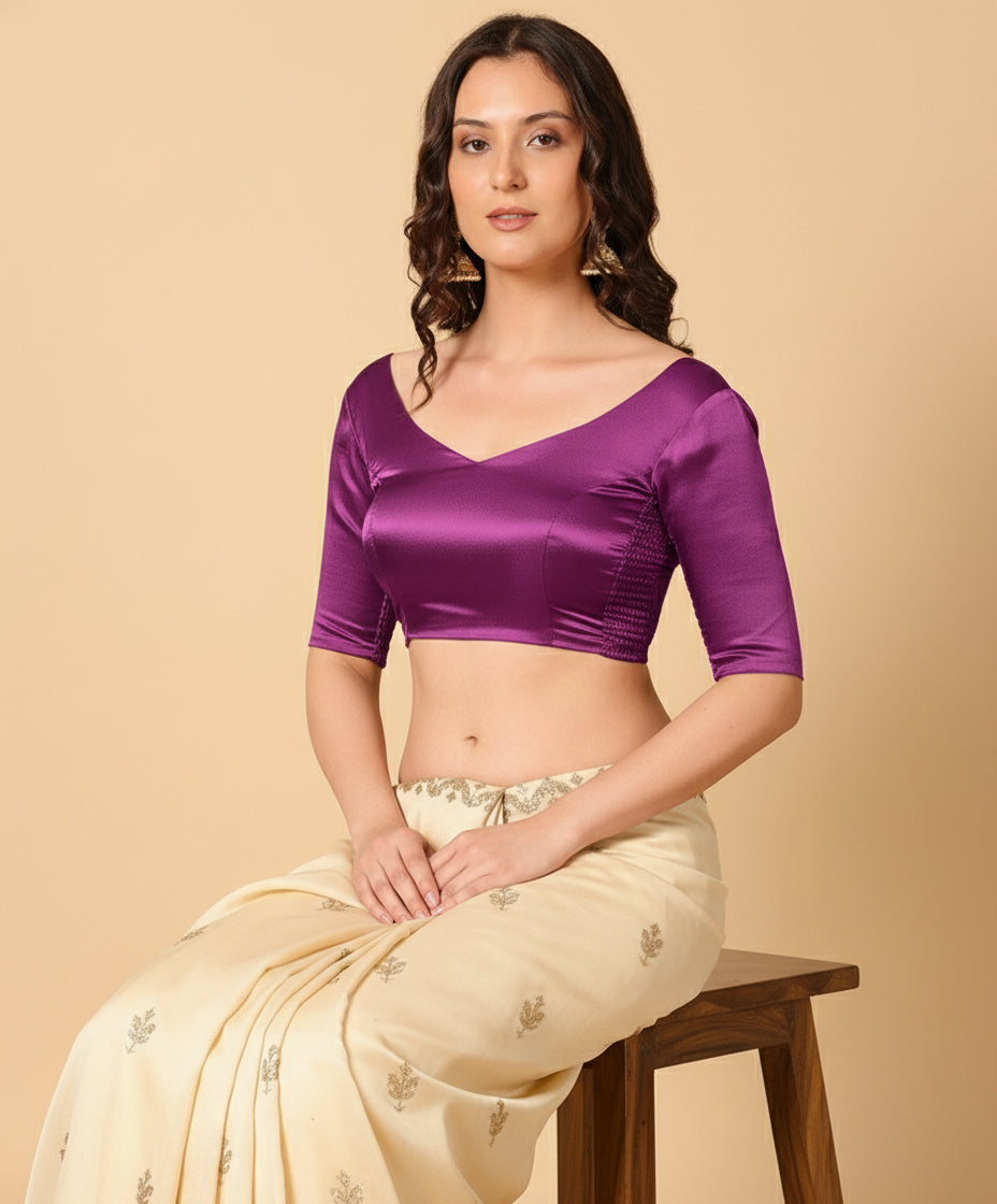Satin Purple Stretchable Blouse