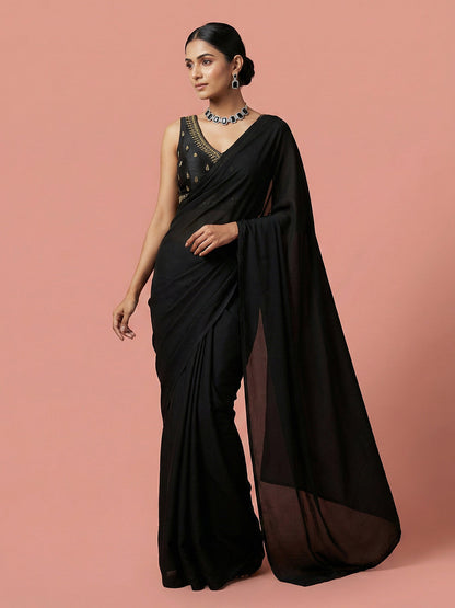 Silk Embroidered Black Saree Blouse