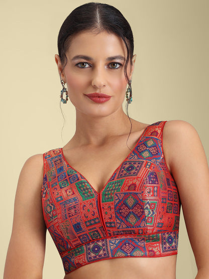Woven Maroon Multi Colour Design Saree Blouse