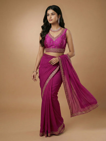 Silk Embroidered Magenta Saree Blouse