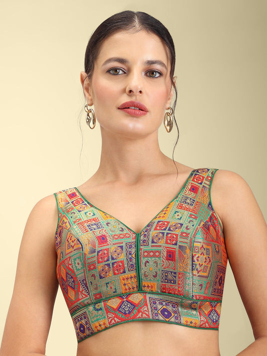 Woven Green Multi Colour Design Saree Blouse