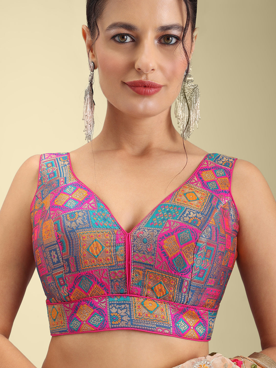 Woven Blue Multi Colour Design Saree Blouse