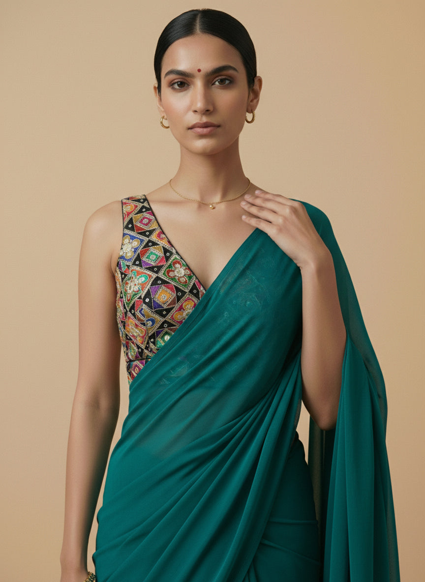 Viraasat Black Embroidered Designer Saree Blouse