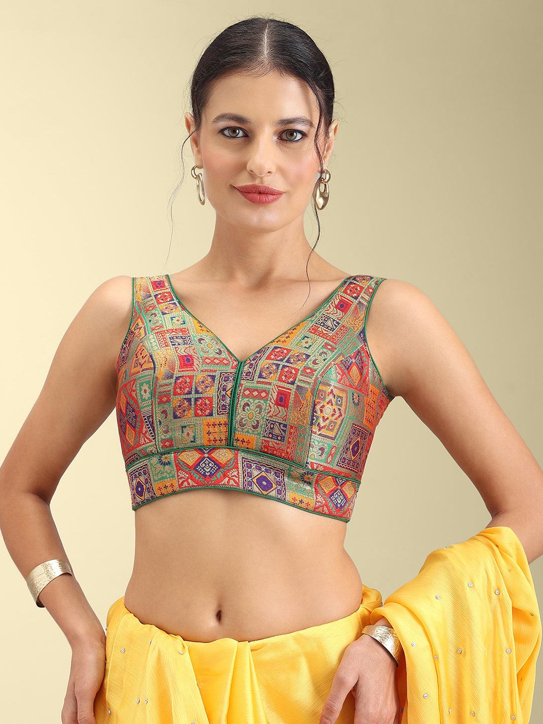 Woven Green Multi Colour Design Saree Blouse