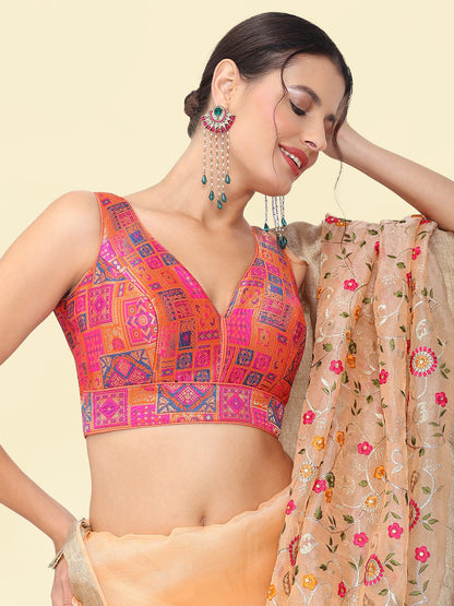 Woven Rani Multi Colour Design Saree Blouse