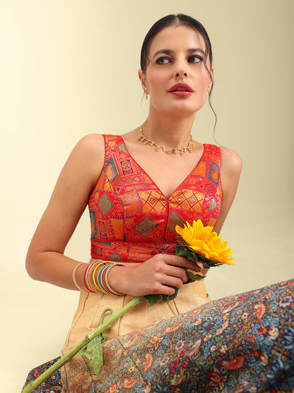 Women's Designer Printed Saree Blouse