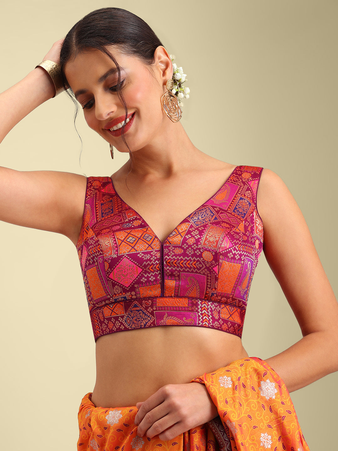 Women's Designer Printed Saree Blouse