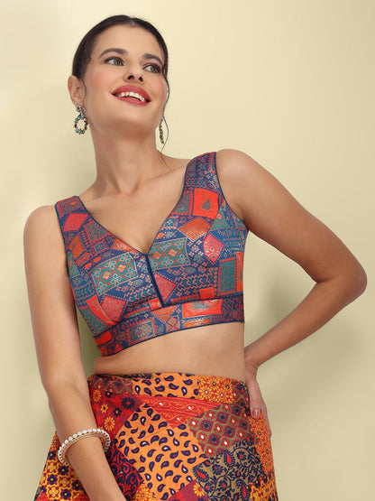 Women's Designer Printed Saree Blouse