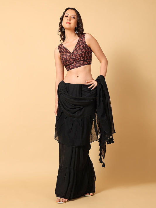 'Chitra' Printed V Neck Saree Blouse