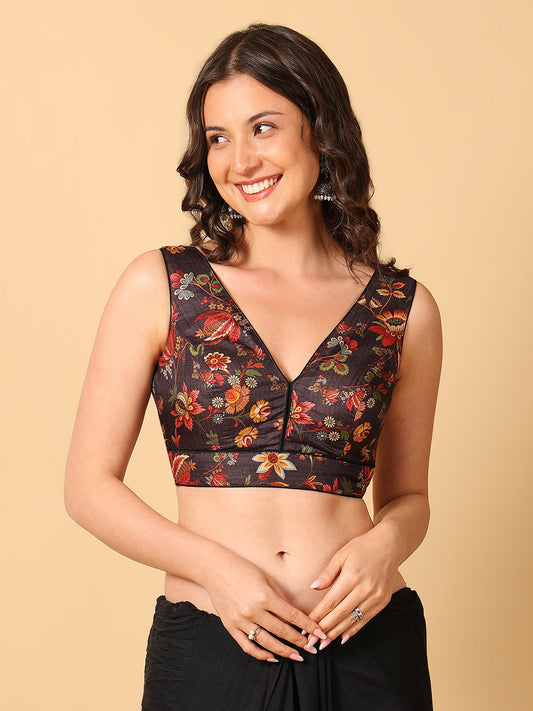 'Chitra' Printed V Neck Saree Blouse