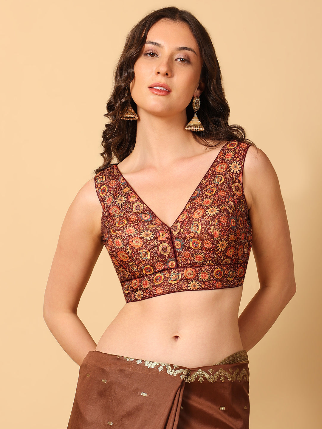 'Chitra' Printed V Neck Saree Blouse