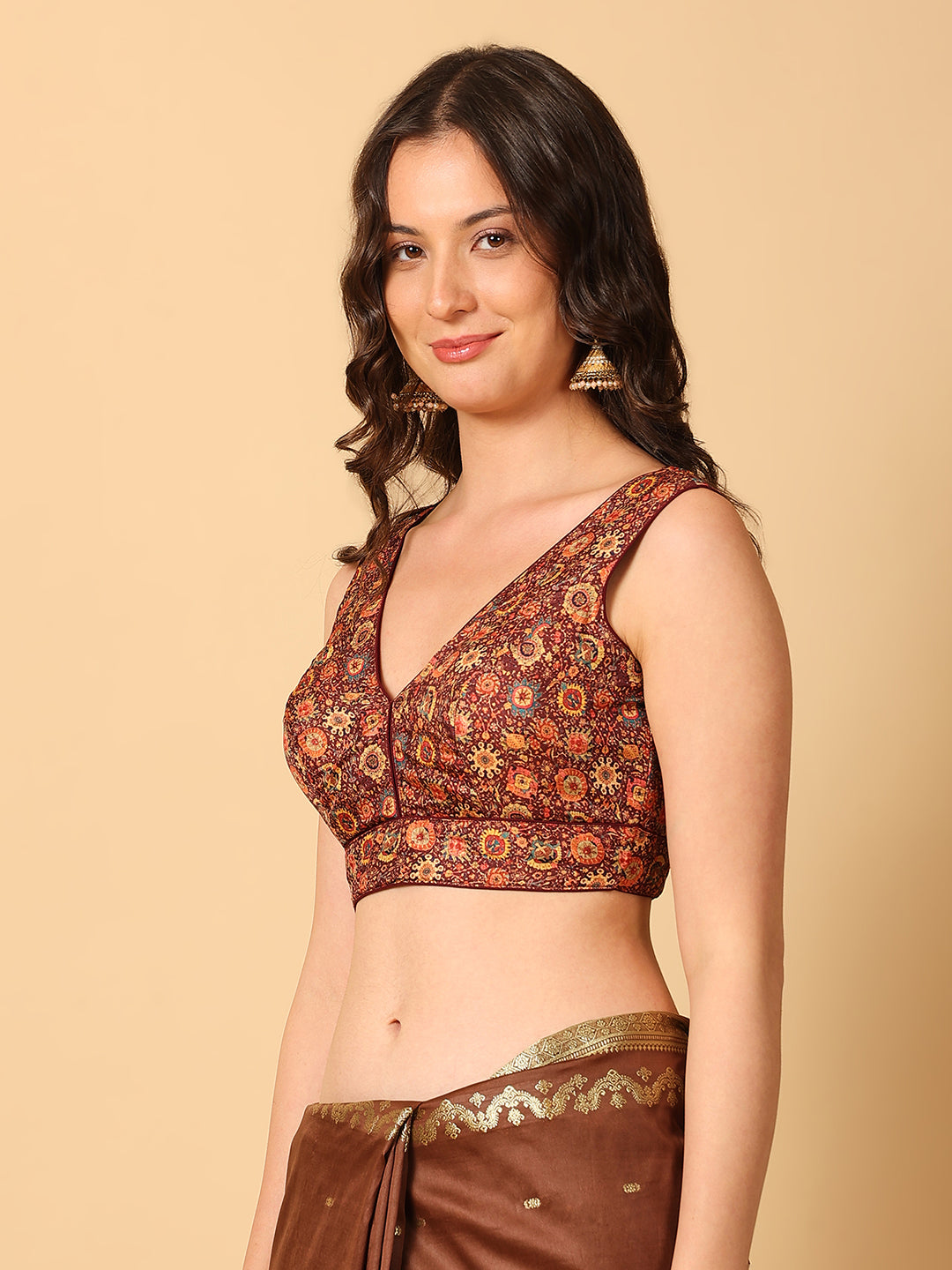 'Chitra' Printed V Neck Saree Blouse