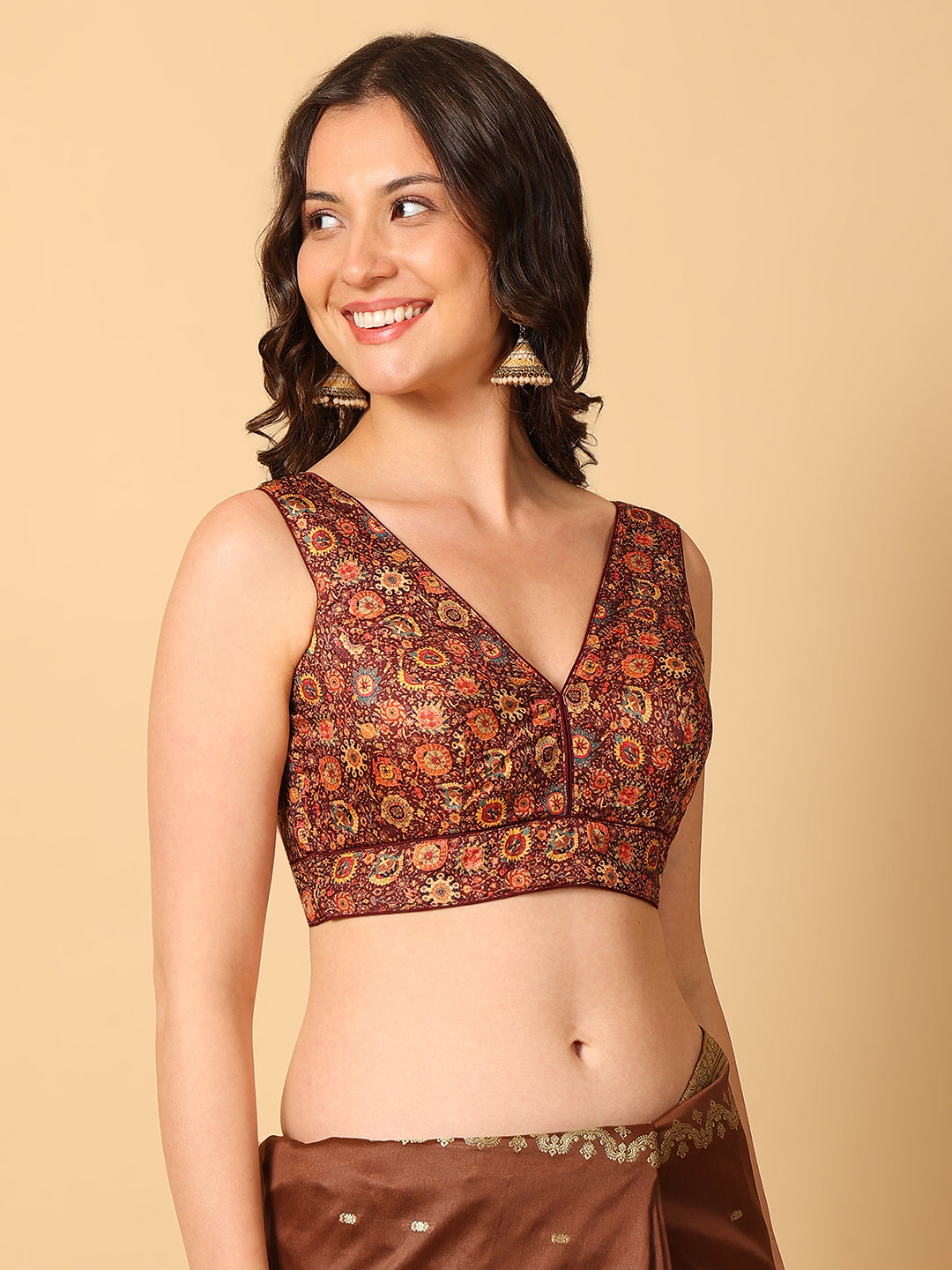 'Chitra' Printed V Neck Saree Blouse