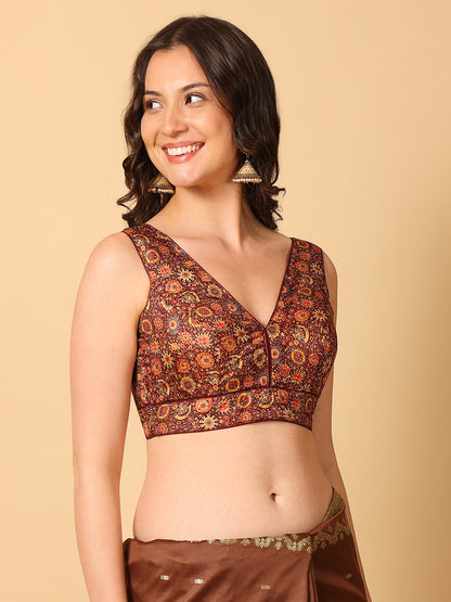 'Chitra' Printed V Neck Saree Blouse