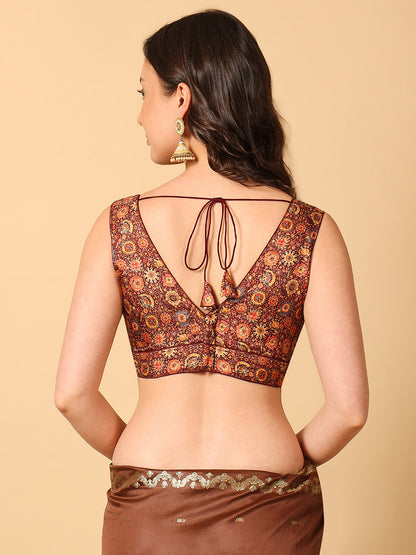 'Chitra' Printed V Neck Saree Blouse