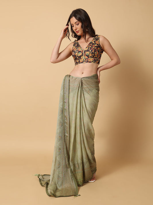 'Chitra' Printed V Neck Saree Blouse