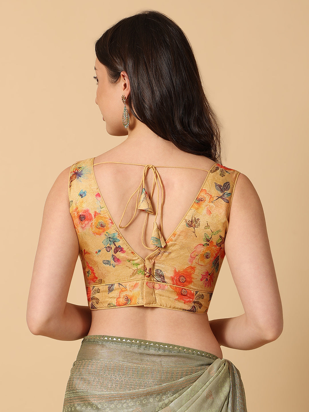 'Chitra' Printed V Neck Saree Blouse
