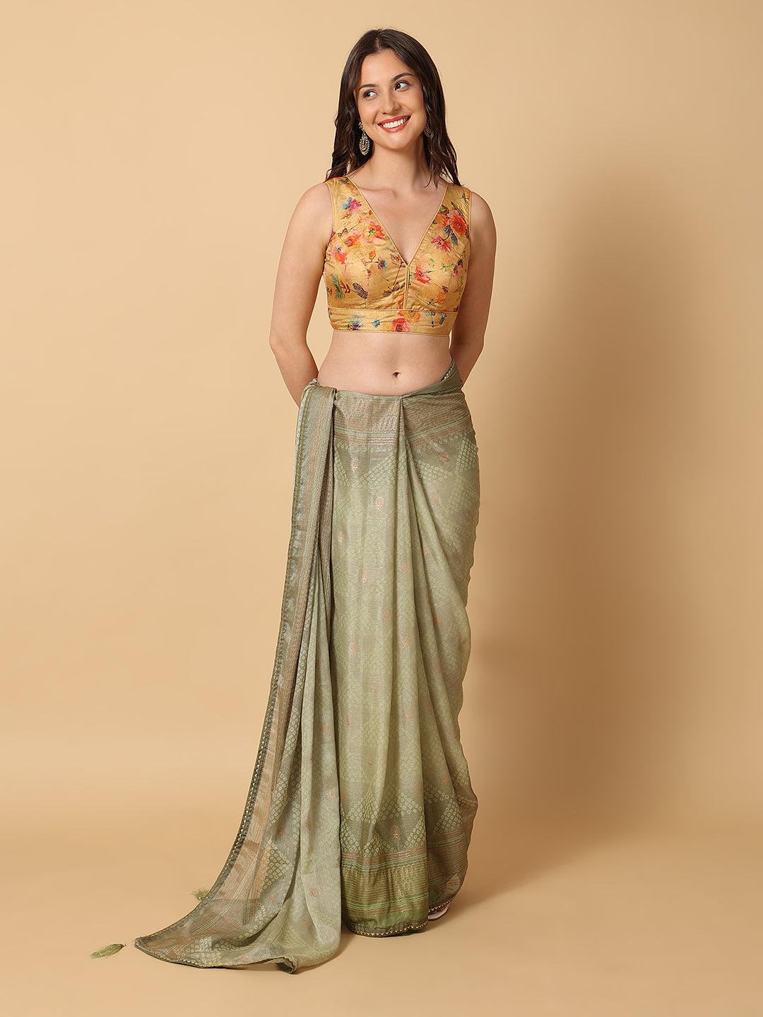 'Chitra' Printed V Neck Saree Blouse