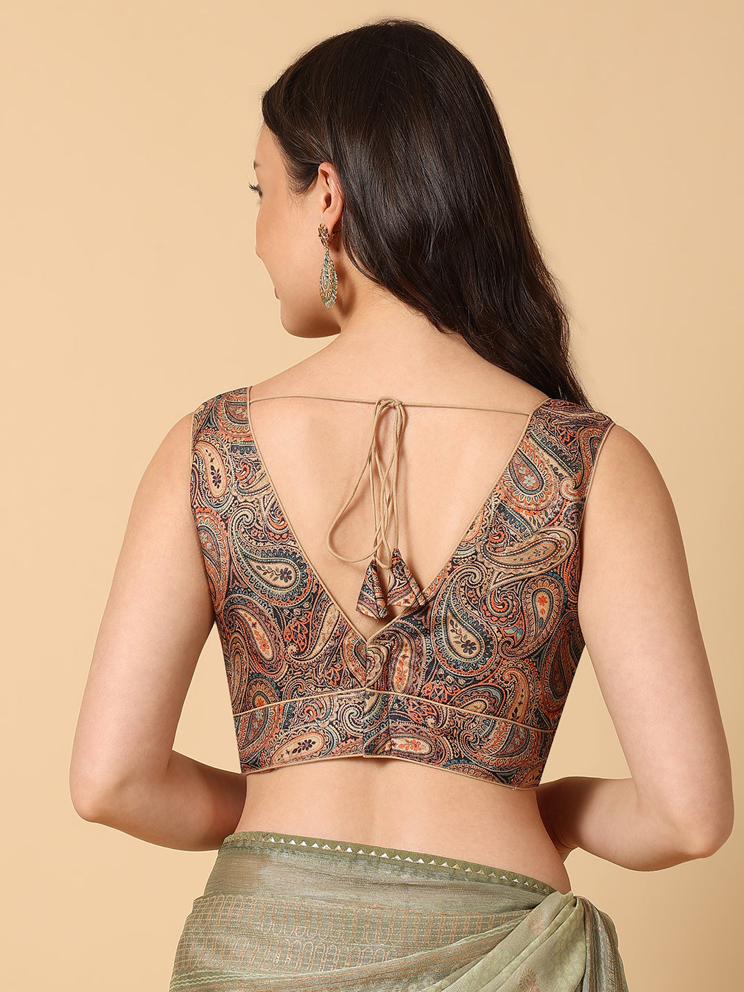 'Chitra' Printed V Neck Saree Blouse