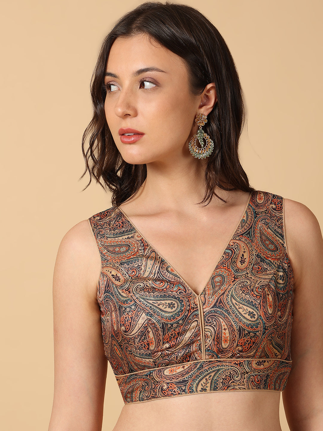 'Chitra' Printed V Neck Saree Blouse