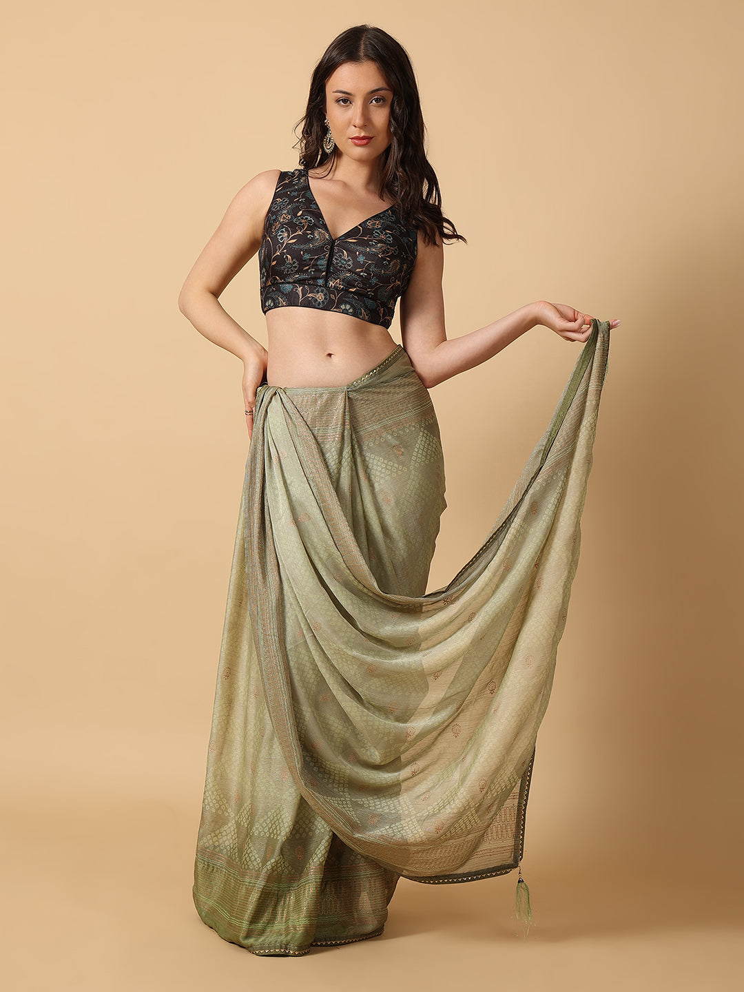 'Chitra' Printed V Neck Saree Blouse