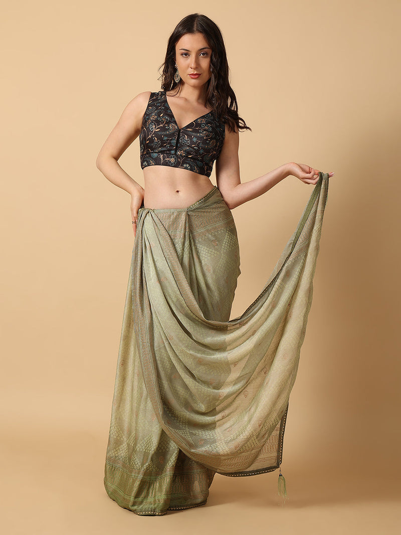 'Chitra' Printed V Neck Saree Blouse