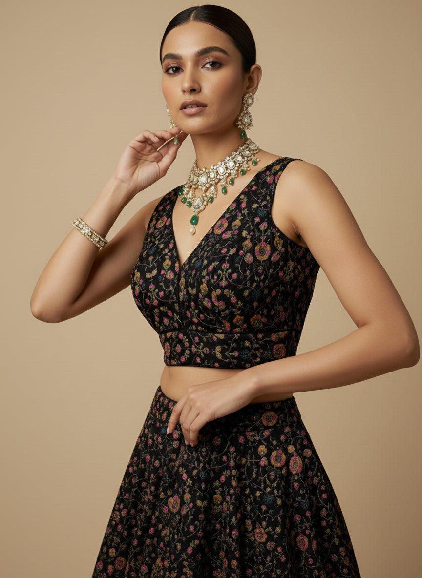 Women's Embroidered V Neck Saree Blouse