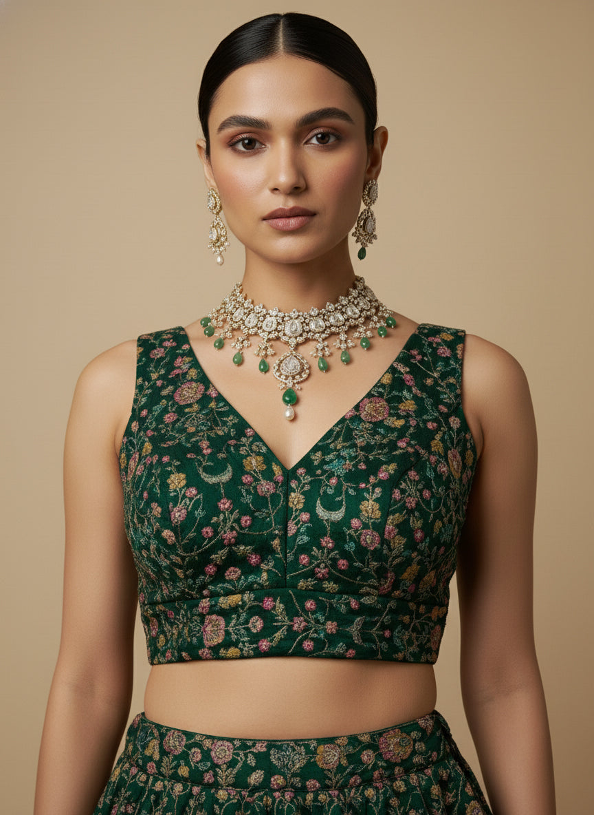 Women's Embroidered V Neck Saree Blouse