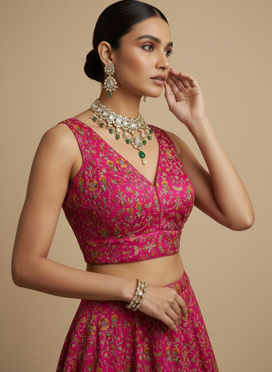 Women's Embroidered V Neck Saree Blouse