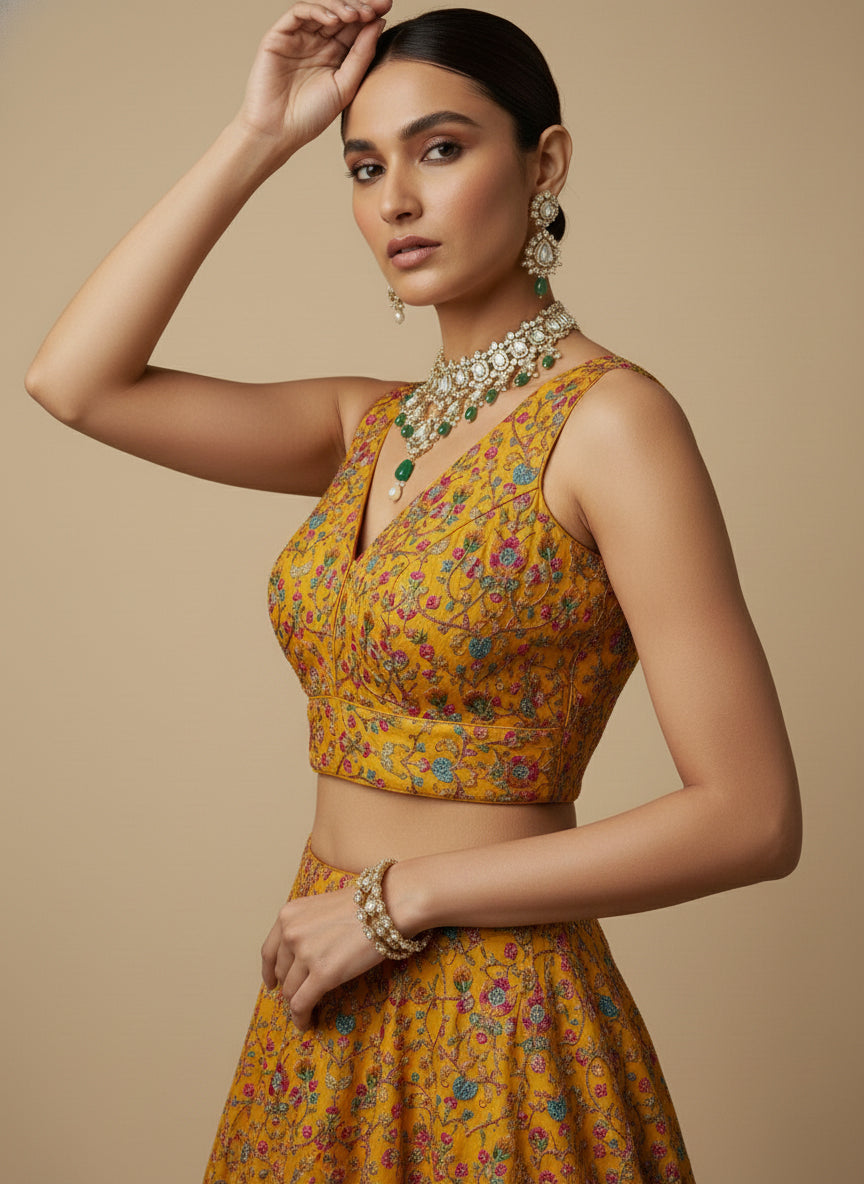 Women's Embroidered V Neck Saree Blouse
