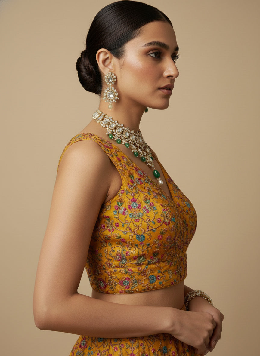 Women's Embroidered V Neck Saree Blouse