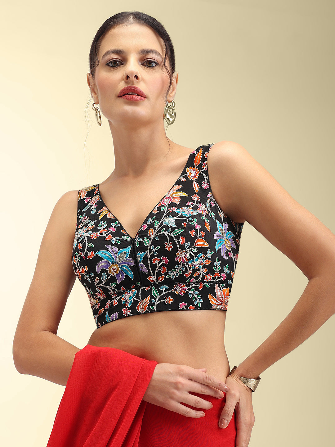 Women's Embroidered V Neck Saree Blouse