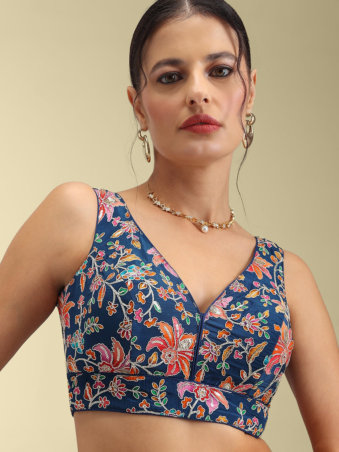 Women's Embroidered V Neck Saree Blouse