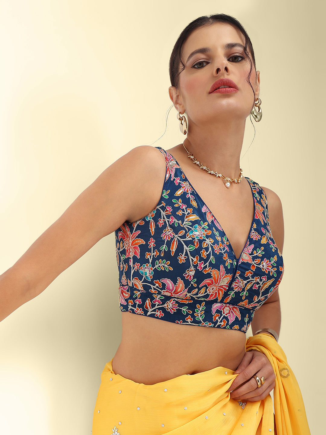 Women's Embroidered V Neck Saree Blouse