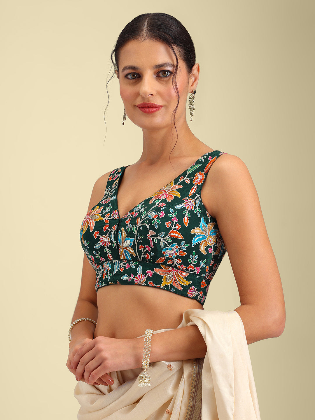 Women's Embroidered V Neck Saree Blouse