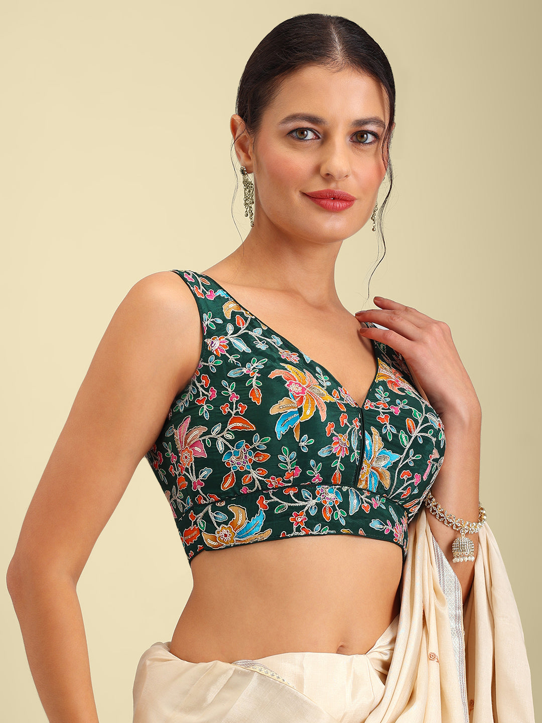 Women's Embroidered V Neck Saree Blouse