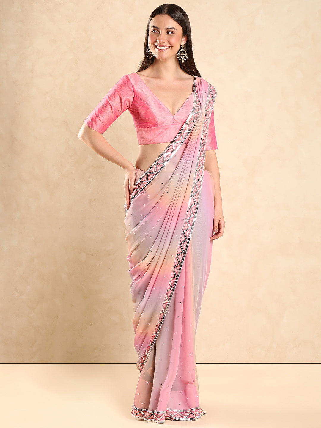 Padded V Neck Silk Saree Blouse